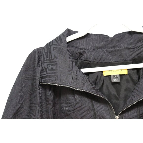 St. John Jacket Size Medium Textured Puff Sleeve Black Career Business Luxury - Picture 5 of 14